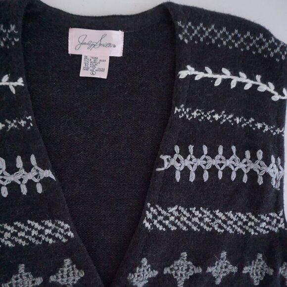 VTG Jacklyn Smith Black White Knit Tribal Print Geometric Vest Grandmacore L - Picture 8 of 10